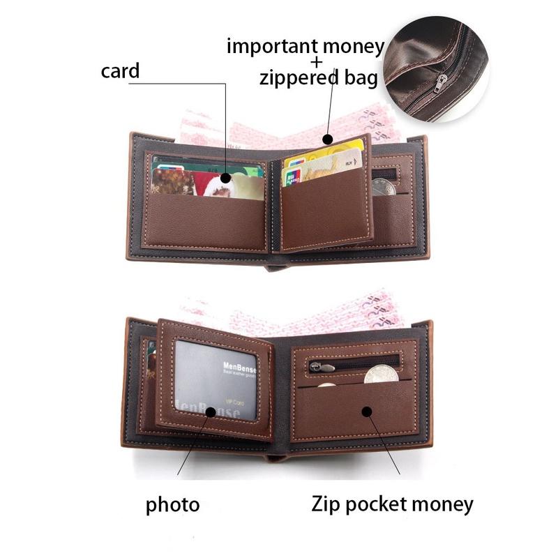 Luxury ultra-thin retro PU leather folding wallet for men, with credit card compartment and retro coin purse.