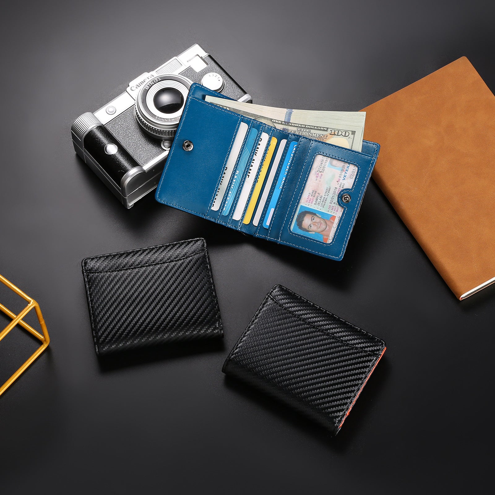 High-quality carbon fiber men's wallet, anti-theft wallet, PU leather coin purse