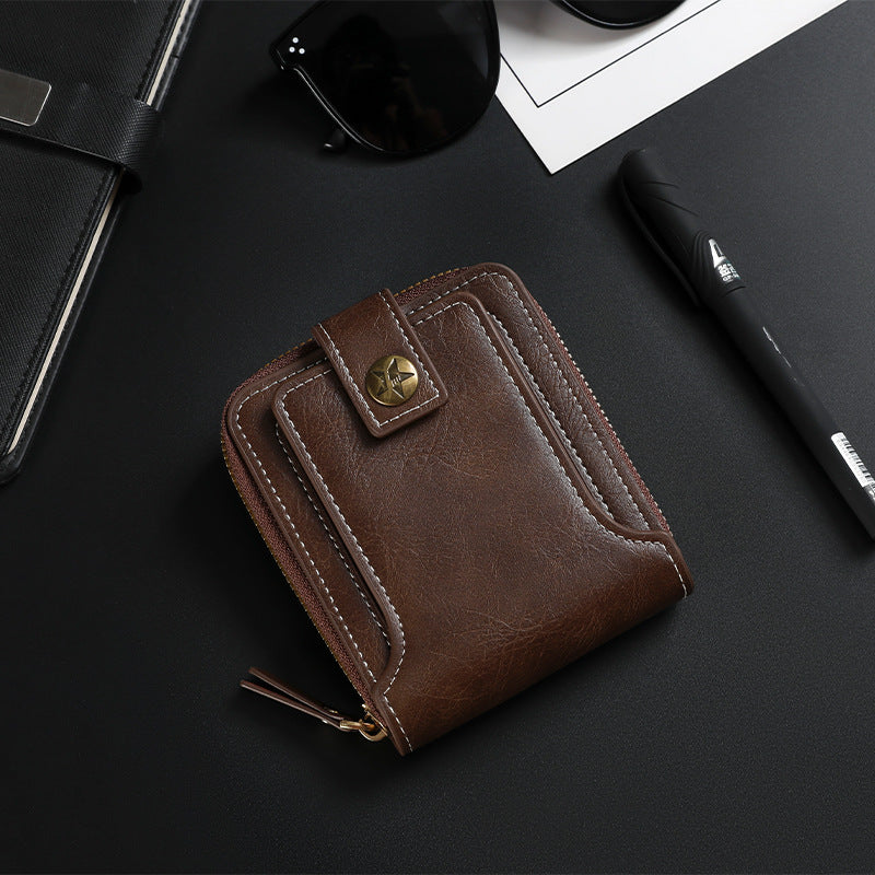 Men's Short Wallet, European and American Style, Multifunctional Wallet, Zipper Buckle, Card Holder, Wholesale, Credit Card