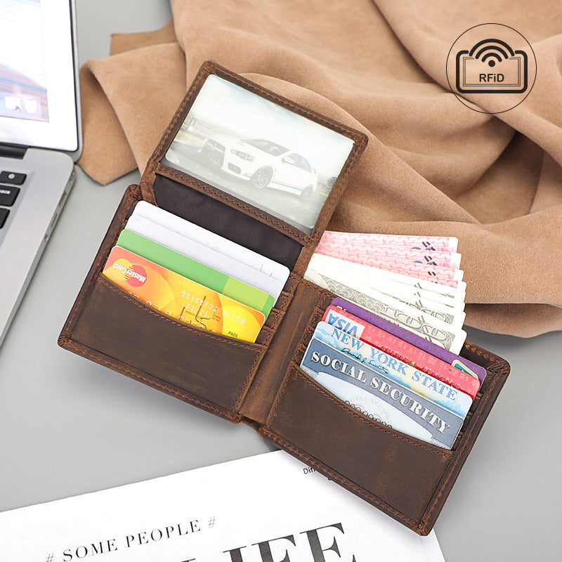 Retro-style wallet, popular multi-card slot men's genuine leather wallet, vintage top-grain cowhide card holder