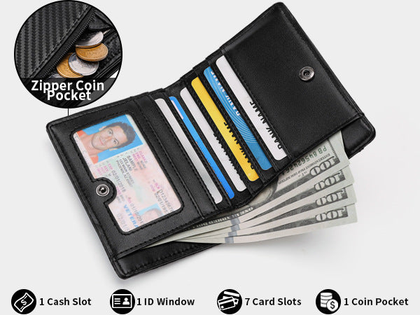 High-quality carbon fiber men's wallet, anti-theft wallet, PU leather coin purse