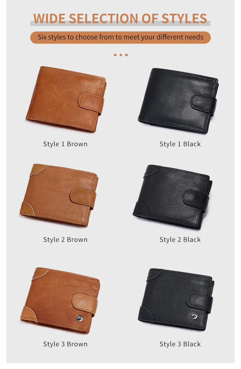 RFID anti-theft men's wallet, cowhide multi-functional wallet, European and American style casual wallet