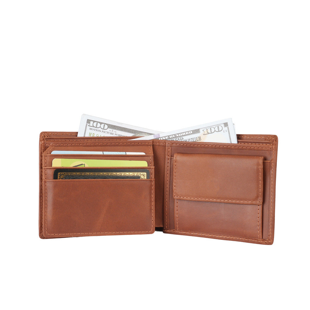 Genuine Leather Men's Wallet, Short Style, Top Layer Cowhide, Multi-Card Slots, Trendy Men's Wallet/Coin Purse