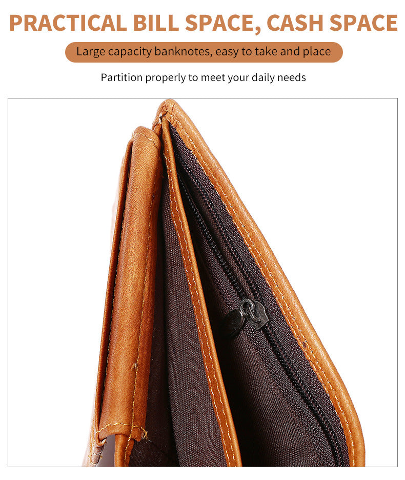 RFID anti-theft men's wallet, cowhide multi-functional wallet, European and American style casual wallet