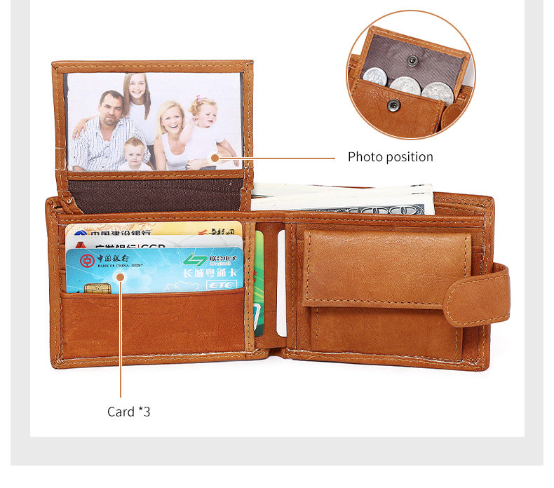 RFID anti-theft men's wallet, cowhide multi-functional wallet, European and American style casual wallet