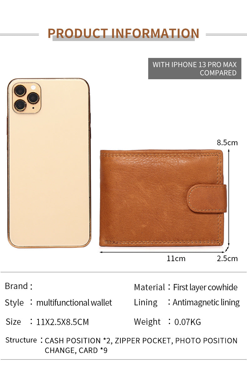 RFID anti-theft men's wallet, cowhide multi-functional wallet, European and American style casual wallet