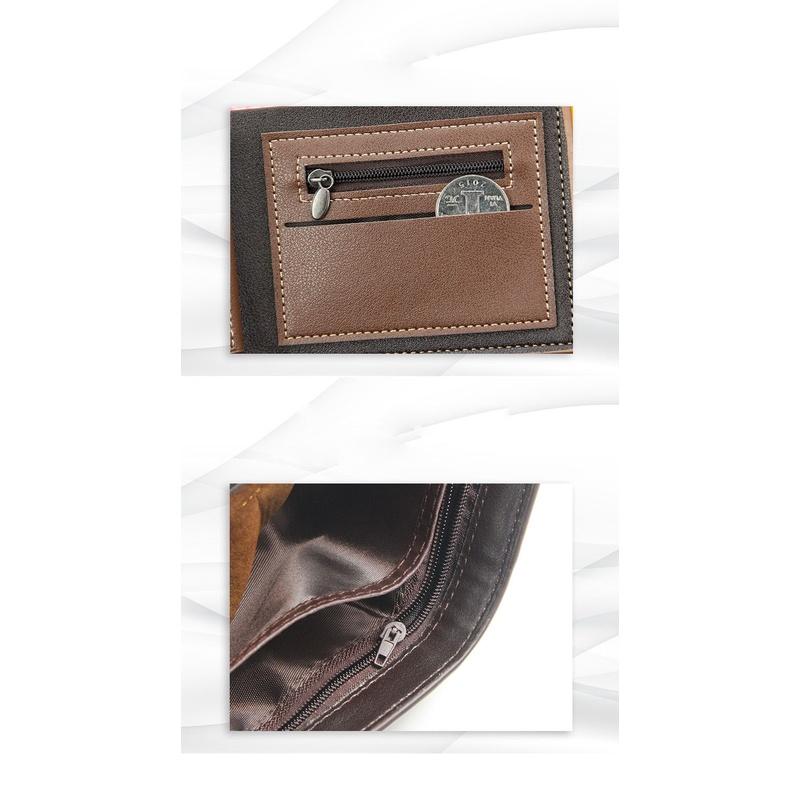 Luxury ultra-thin retro PU leather folding wallet for men, with credit card compartment and retro coin purse.