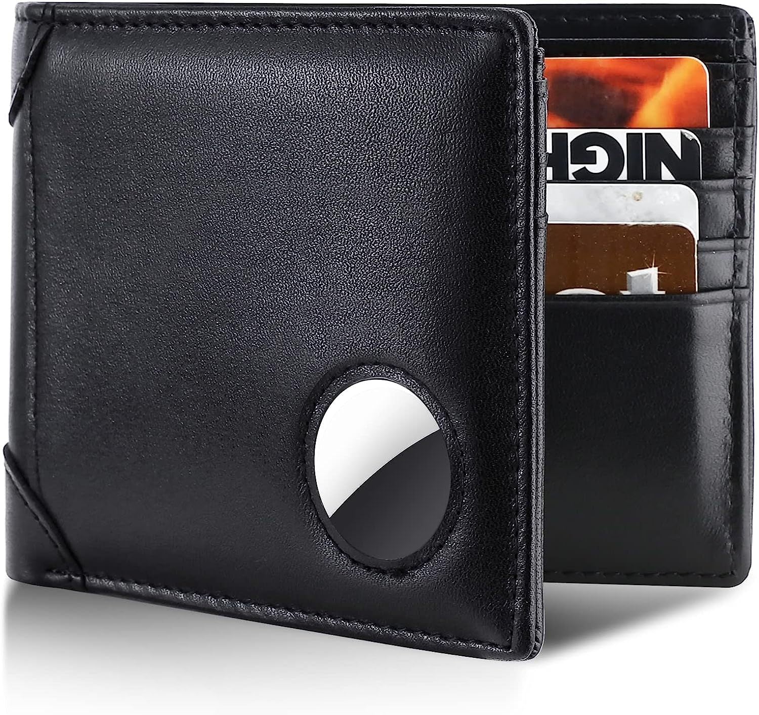 Airtag genuine leather card holder/wallet for men, RFID anti-theft card holder, European and American style.