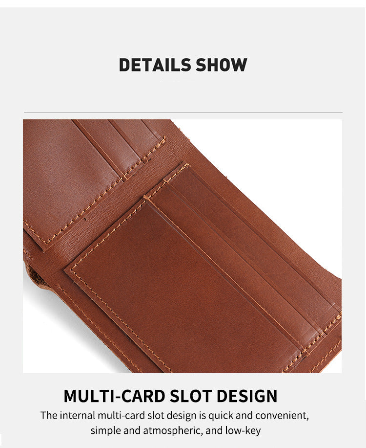 Crazy Horse Leather Short Men's Wallet, Genuine Leather with Multiple Card Slots, Beautiful Money Wallet