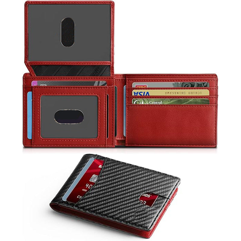 Carbon fiber flip wallet, double-fold edge short microfiber wallet, RFID anti-theft men's wallet