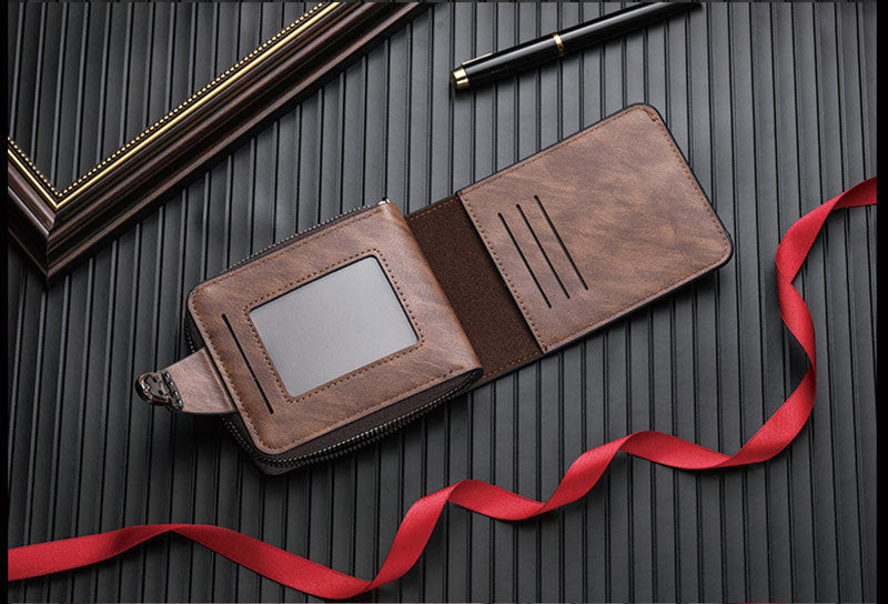 Men's Short Wallet, European and American Style, Multifunctional Wallet, Zipper Buckle, Card Holder, Wholesale, Credit Card