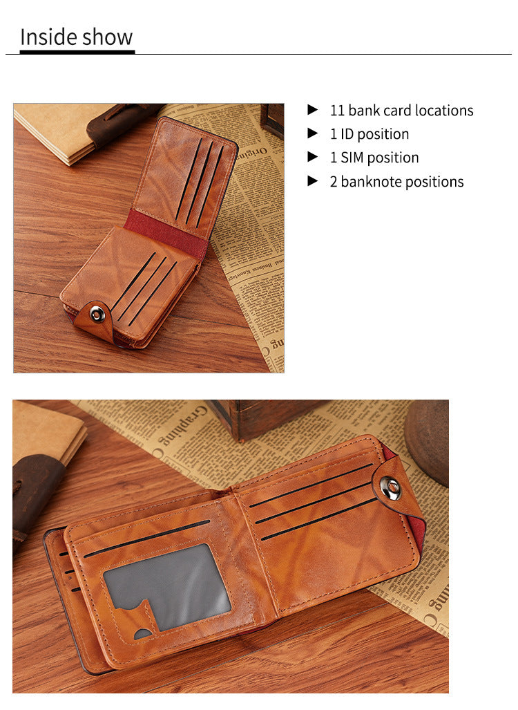 Men's Short Wallet, Large Capacity, Multiple Card Slots, Buckle, Stylish Short US Dollar Wallet/Card Holder