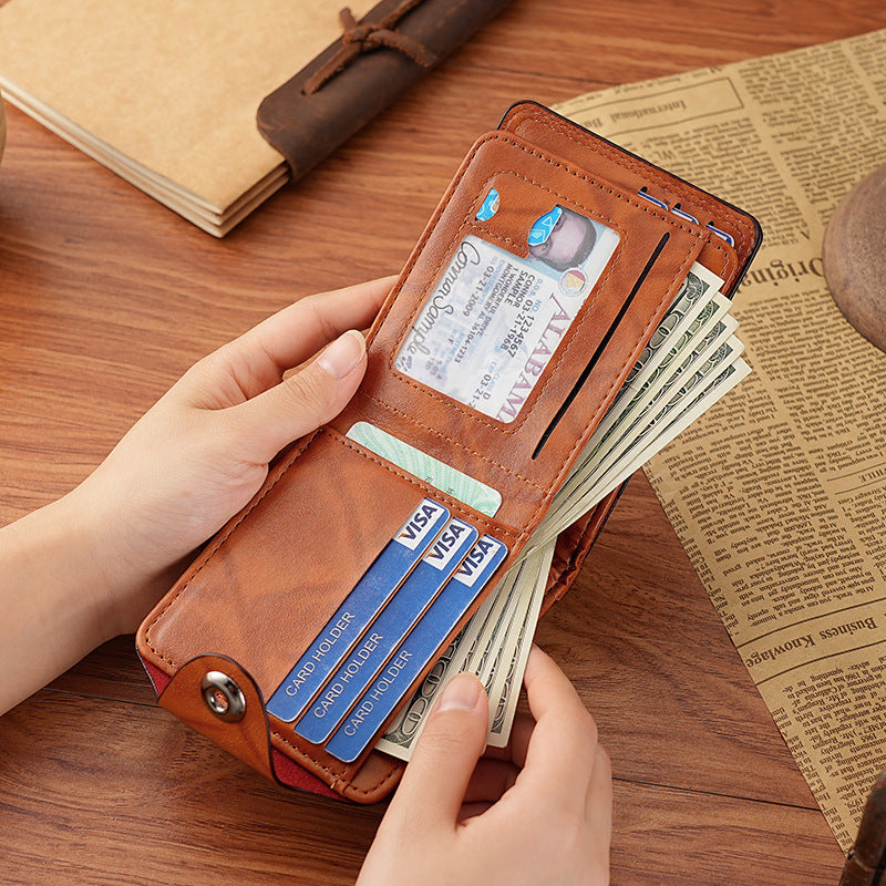 Men's Short Wallet, Large Capacity, Multiple Card Slots, Buckle, Stylish Short US Dollar Wallet/Card Holder