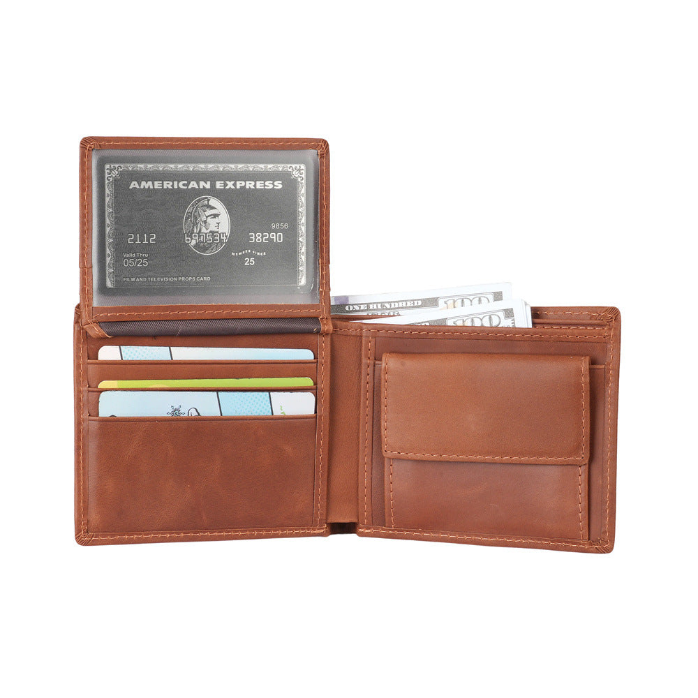 Genuine Leather Men's Wallet, Short Style, Top Layer Cowhide, Multi-Card Slots, Trendy Men's Wallet/Coin Purse