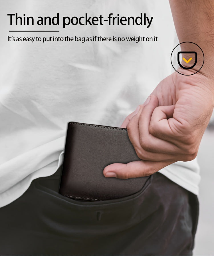 Men's wallet, RFID anti-theft, business style, multi-card slot, short tri-fold design.