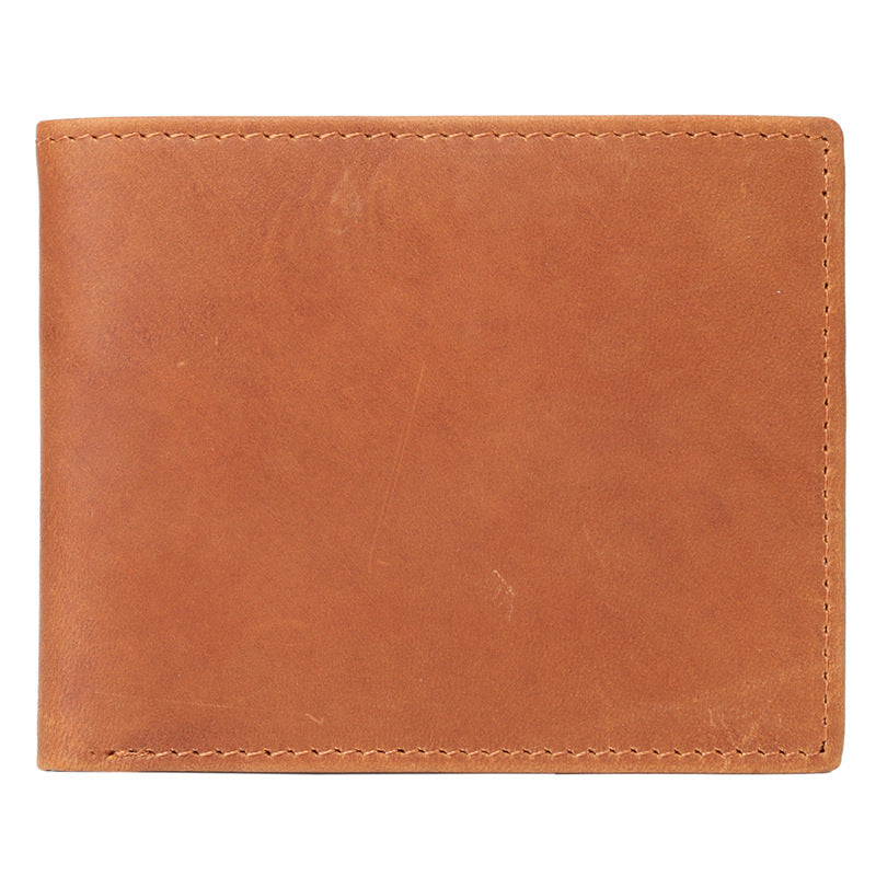 Anti-magnetic, anti-theft, RFID, men's retro crazy horse genuine leather wallet, purse, card holder, ultra-thin horizontal style