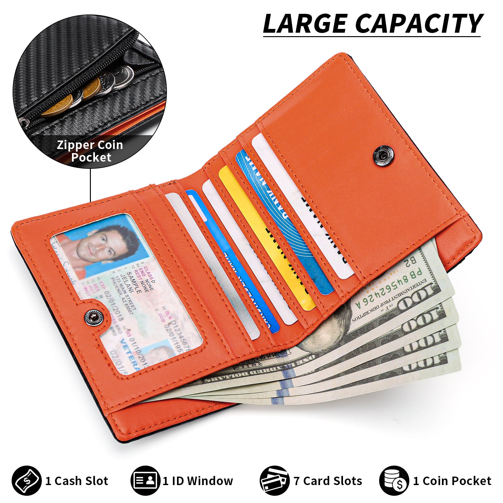 High-quality carbon fiber men's wallet, anti-theft wallet, PU leather coin purse
