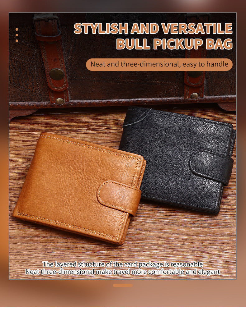 RFID anti-theft men's wallet, cowhide multi-functional wallet, European and American style casual wallet