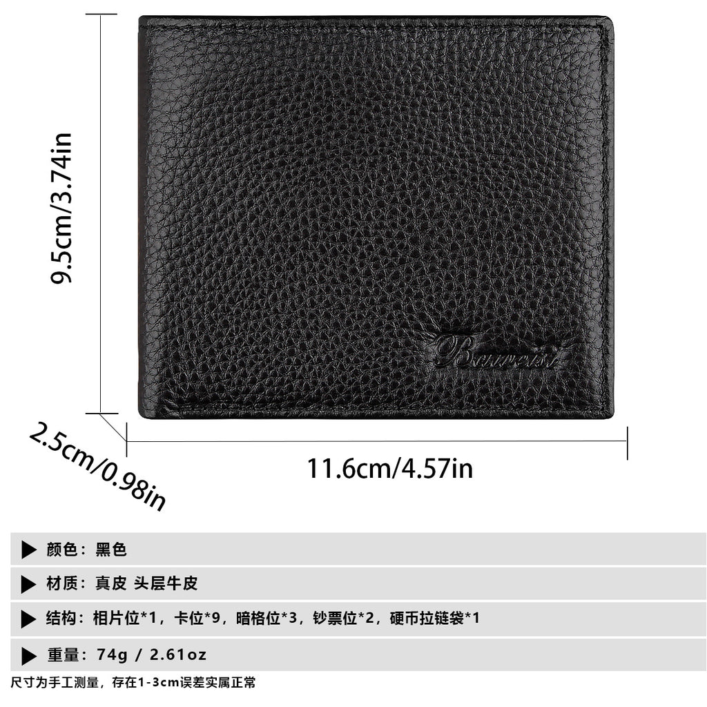 Genuine Leather Wallet for Men, Multi-Card Slot Top-Grain Cowhide, Stylish Short Genuine Leather Coin Purse Wallet