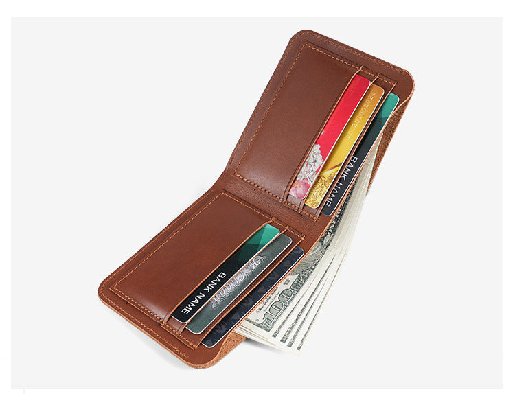 Crazy Horse Leather Short Men's Wallet, Genuine Leather with Multiple Card Slots, Beautiful Money Wallet