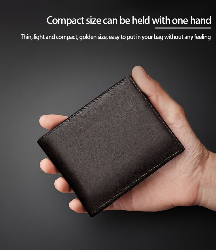 Men's wallet, RFID anti-theft, business style, multi-card slot, short tri-fold design.