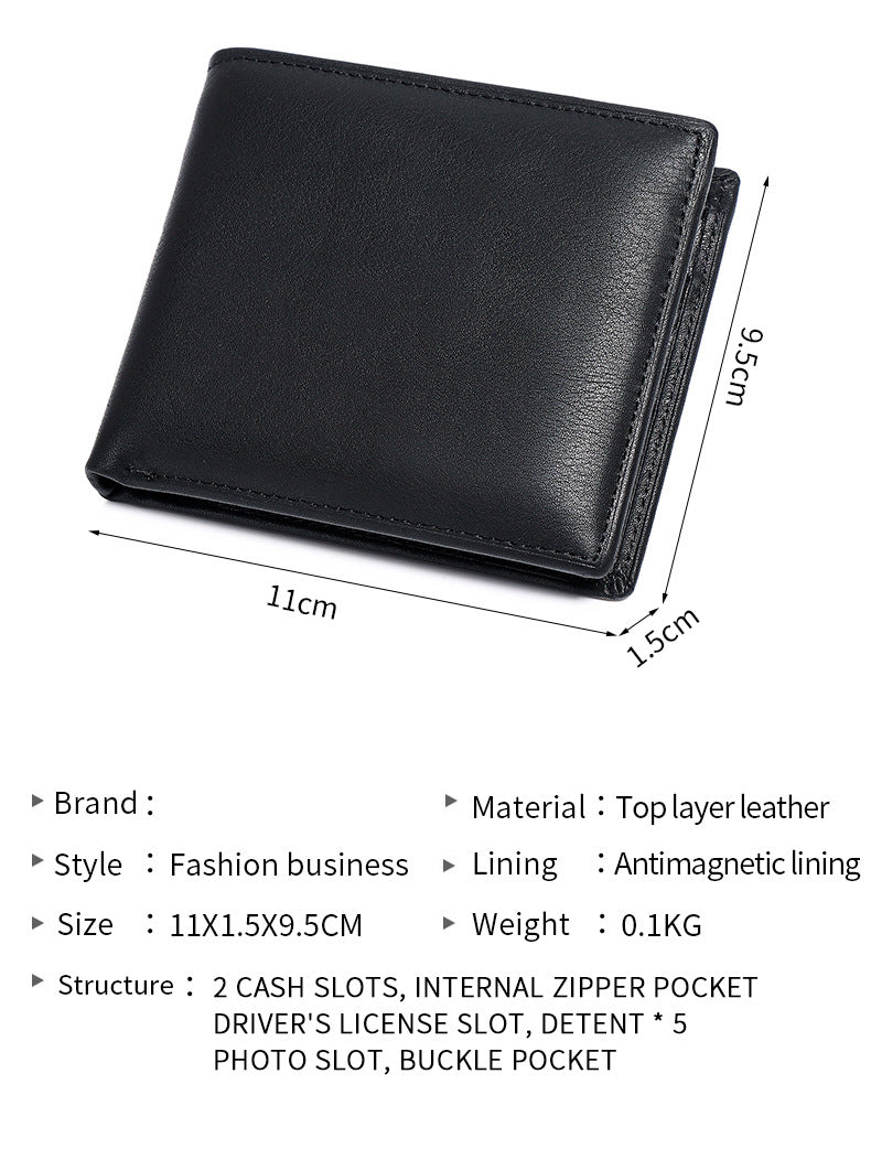 Genuine Leather Wallet for Men, Multi-Card Slot Top-Grain Cowhide, Stylish Short Genuine Leather Coin Purse Wallet