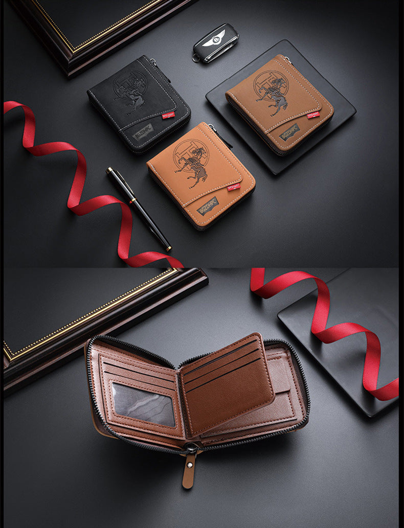 Men's Short Wallet, European and American Style, Multifunctional Wallet, Zipper Buckle, Card Holder, Wholesale, Credit Card