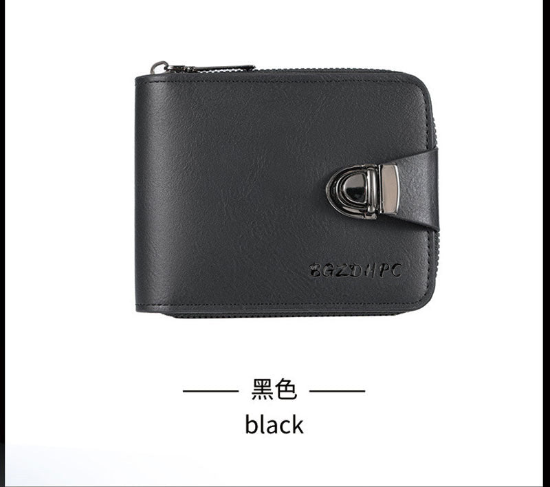 Men's Short Wallet, European and American Style, Multifunctional Wallet, Zipper Buckle, Card Holder, Wholesale, Credit Card