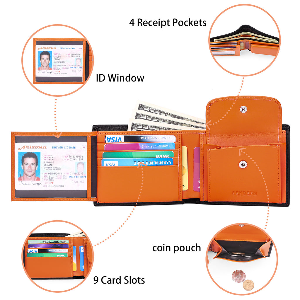 Multifunctional Men's Wallet, Top-Grain Cowhide, Two-Tone Color Wallet, RFID Anti-Theft