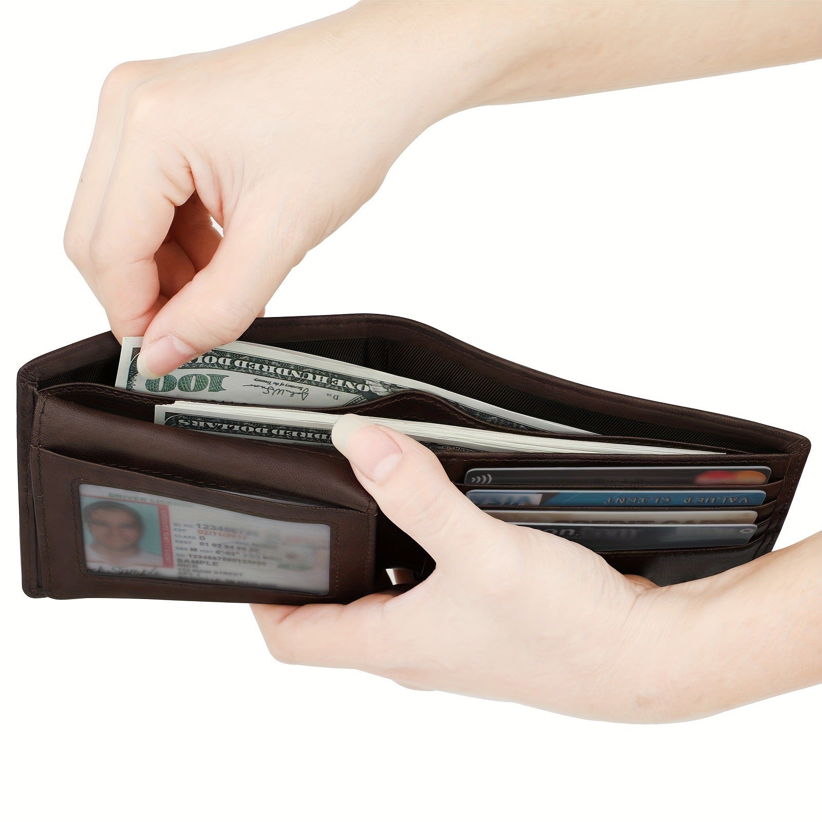 Men's wallet, RFID anti-theft, business style, multi-card slot, short tri-fold design.