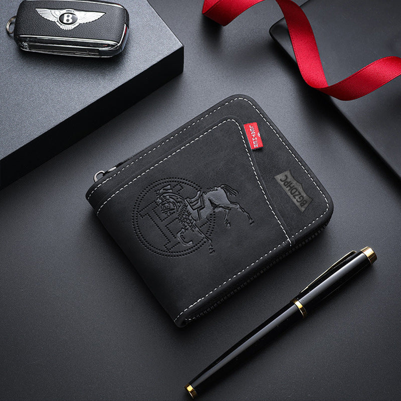 Men's Short Wallet, European and American Style, Multifunctional Wallet, Zipper Buckle, Card Holder, Wholesale, Credit Card