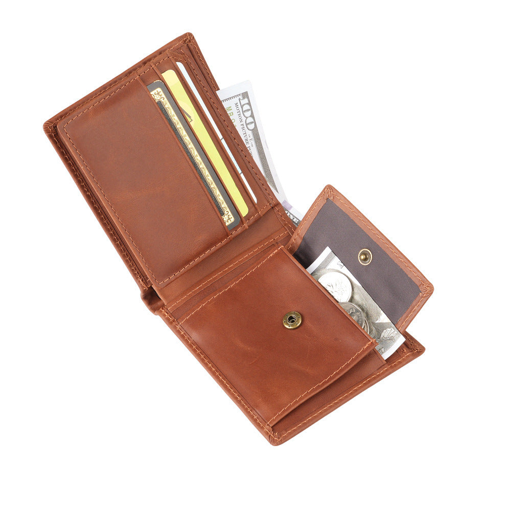 Genuine Leather Men's Wallet, Short Style, Top Layer Cowhide, Multi-Card Slots, Trendy Men's Wallet/Coin Purse