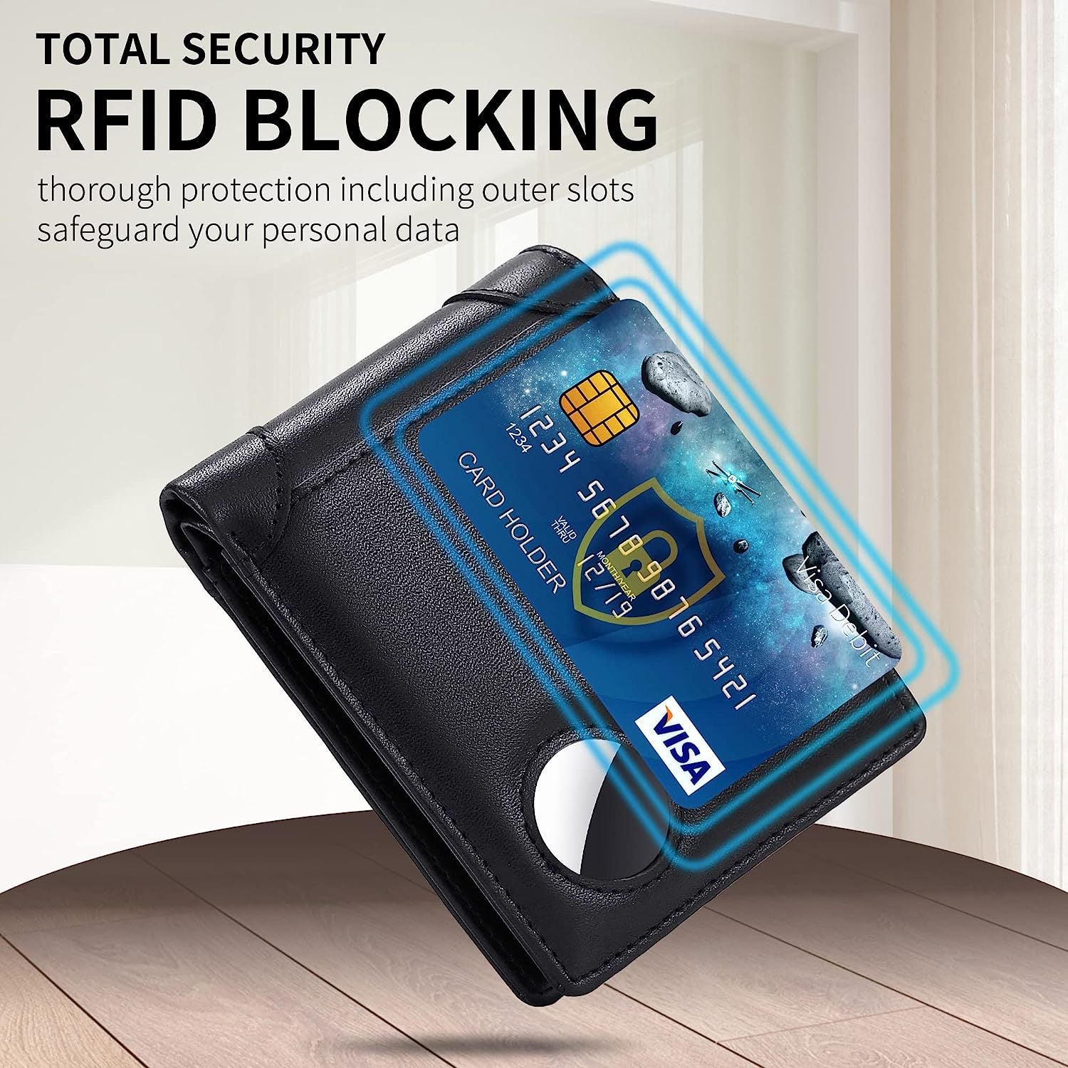 Airtag genuine leather card holder/wallet for men, RFID anti-theft card holder, European and American style.