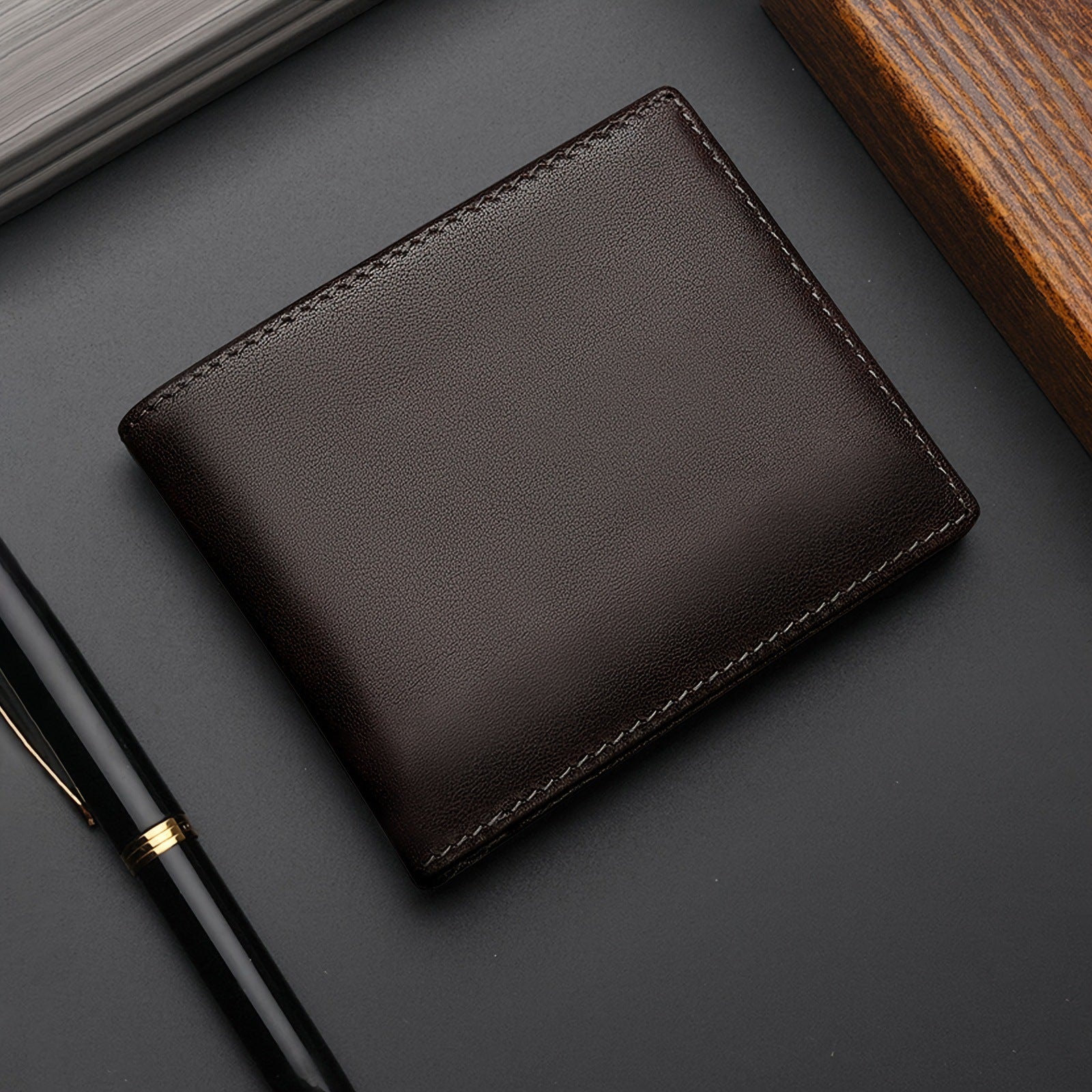 Men's wallet, RFID anti-theft, business style, multi-card slot, short tri-fold design.