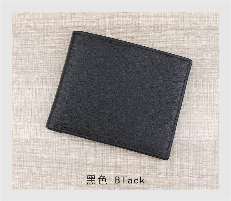 Men's wallet made of top-grain cowhide and Nappa leather, multi-card slot credit card holder, short wallet with zippered coin pocket.