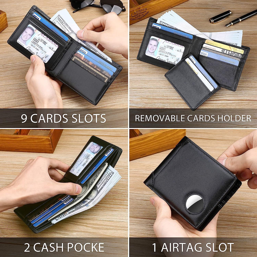 Airtag genuine leather card holder/wallet for men, RFID anti-theft card holder, European and American style.