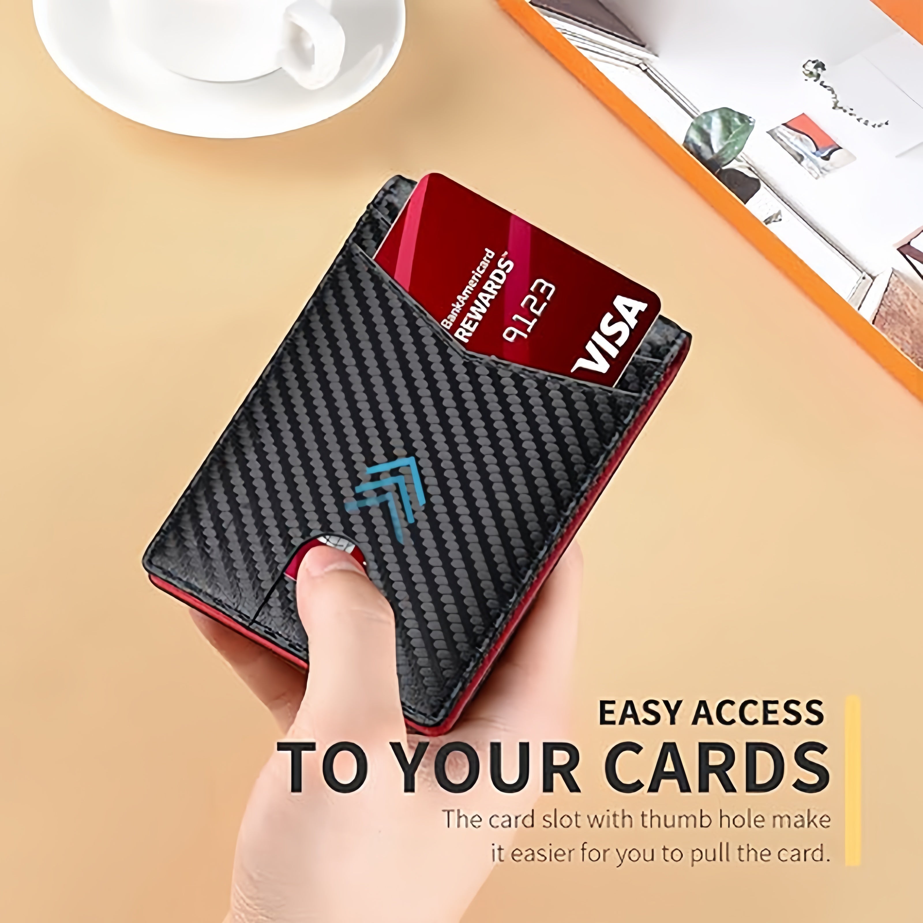 Carbon fiber flip wallet, double-fold edge short microfiber wallet, RFID anti-theft men's wallet