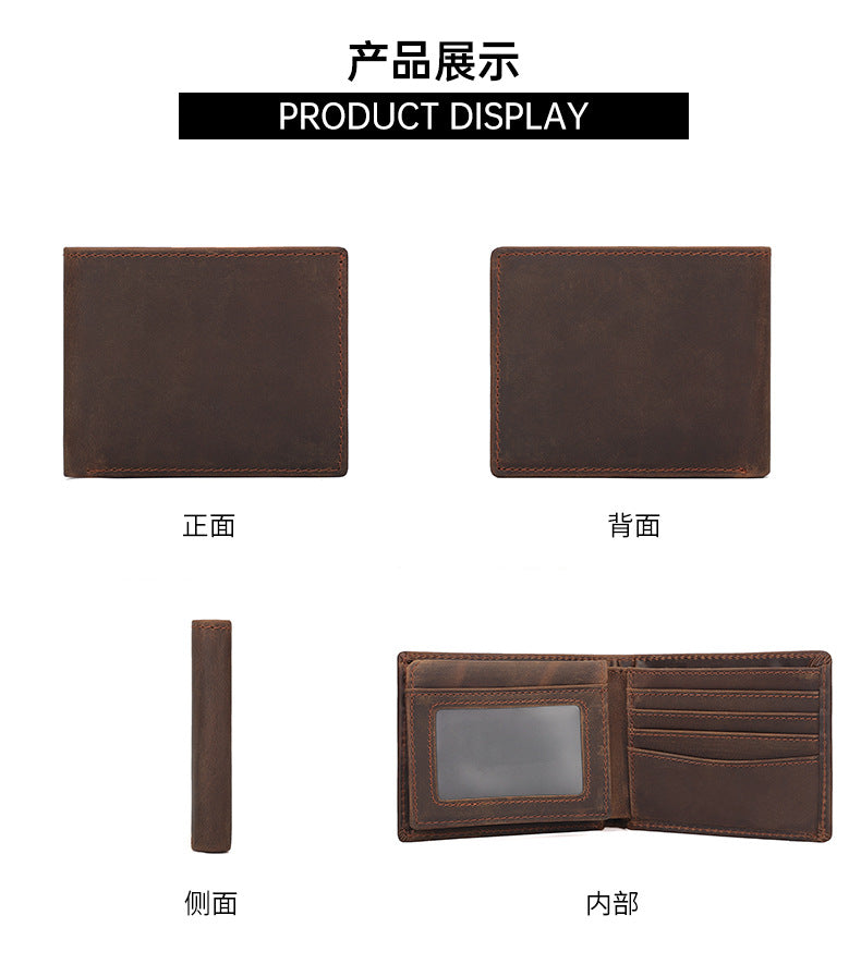 Retro-style wallet, popular multi-card slot men's genuine leather wallet, vintage top-grain cowhide card holder