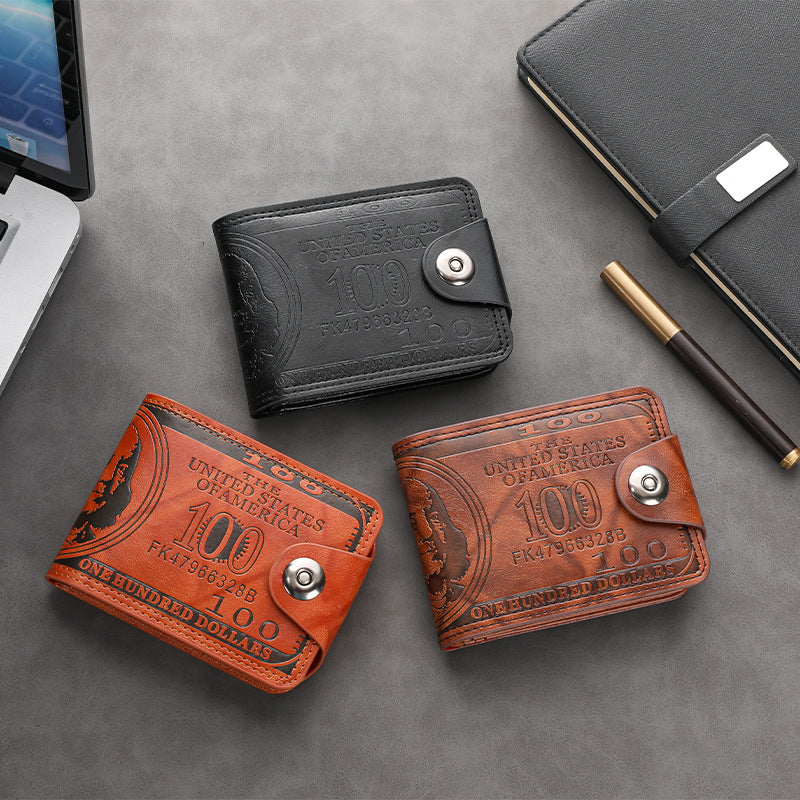 Men's Short Wallet, Large Capacity, Multiple Card Slots, Buckle, Stylish Short US Dollar Wallet/Card Holder