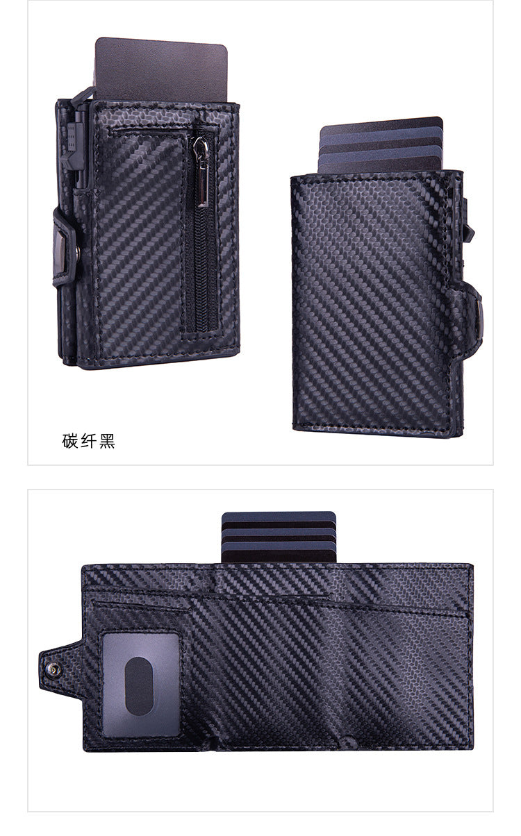 RFID anti-theft leather card holder, men's multi-card slot aluminum alloy automatic pop-out card holder.