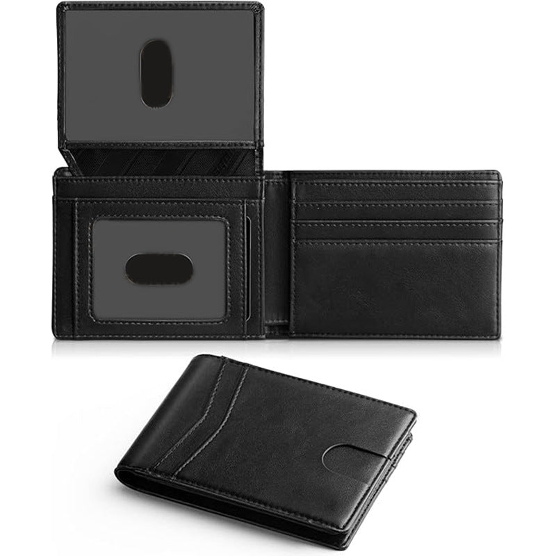 Carbon fiber flip wallet, double-fold edge short microfiber wallet, RFID anti-theft men's wallet