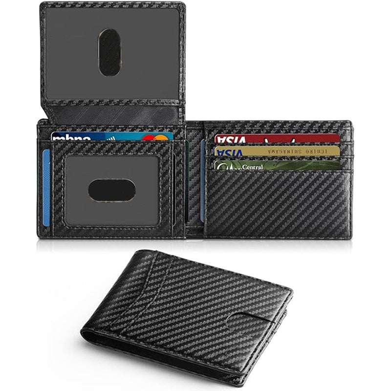 Carbon fiber flip wallet, double-fold edge short microfiber wallet, RFID anti-theft men's wallet