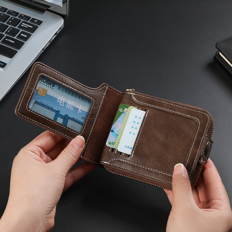 Men's Short Wallet, European and American Style, Multifunctional Wallet, Zipper Buckle, Card Holder, Wholesale, Credit Card