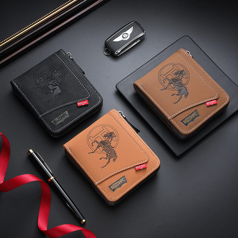 Men's Short Wallet, European and American Style, Multifunctional Wallet, Zipper Buckle, Card Holder, Wholesale, Credit Card
