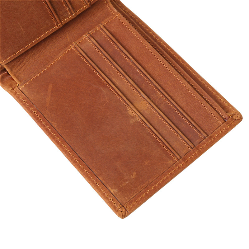Anti-magnetic, anti-theft, RFID, men's retro crazy horse genuine leather wallet, purse, card holder, ultra-thin horizontal style