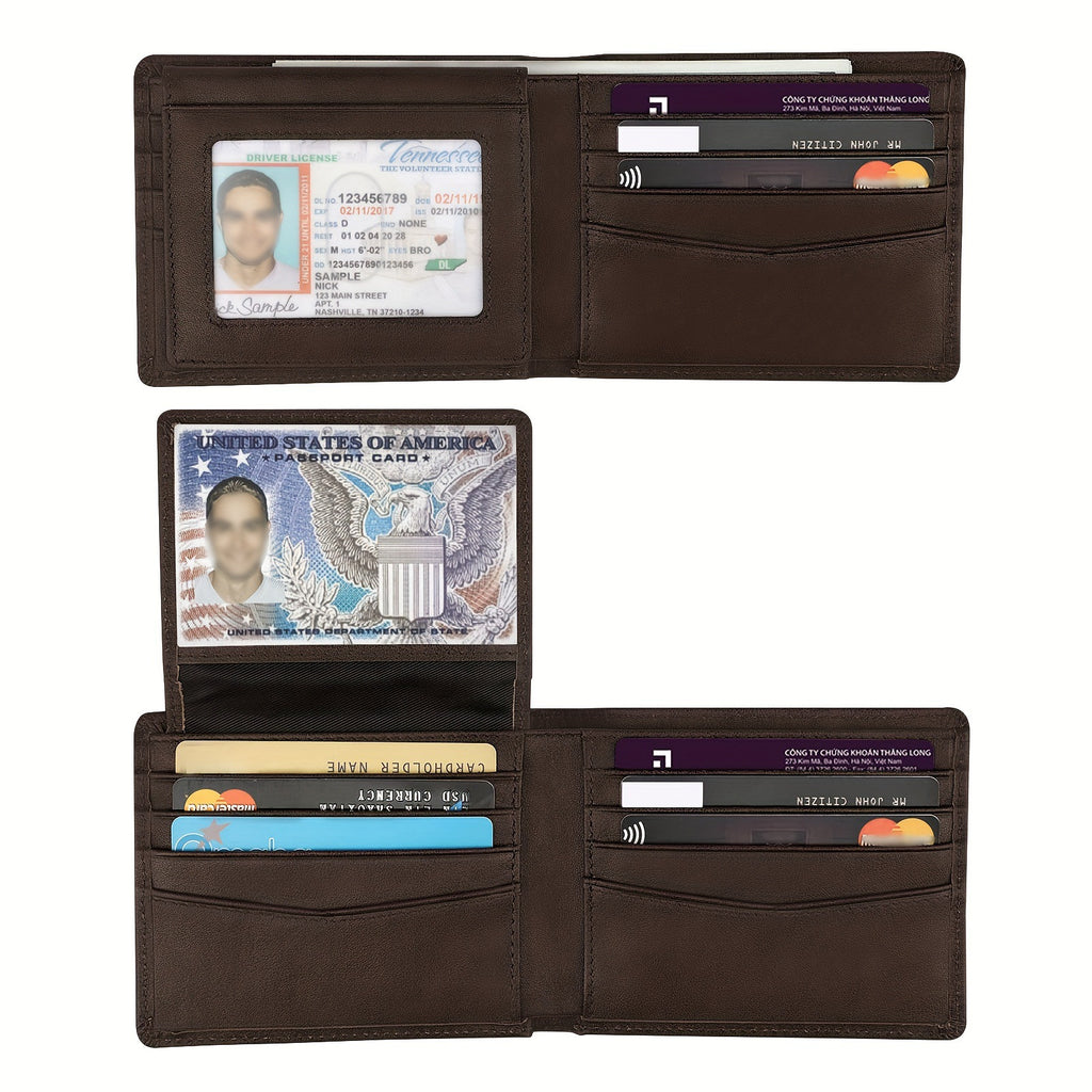 Men's wallet, RFID anti-theft, business style, multi-card slot, short tri-fold design.
