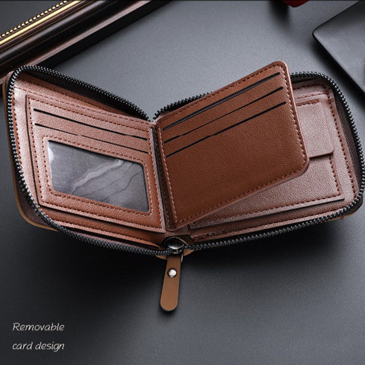 Men's Short Wallet, European and American Style, Multifunctional Wallet, Zipper Buckle, Card Holder, Wholesale, Credit Card