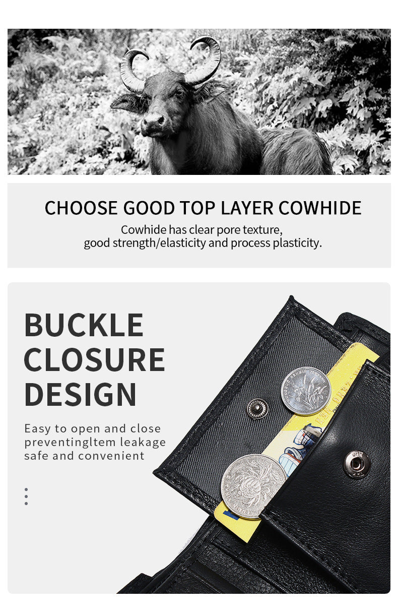 Genuine Leather Wallet for Men, Multi-Card Slot Top-Grain Cowhide, Stylish Short Genuine Leather Coin Purse Wallet