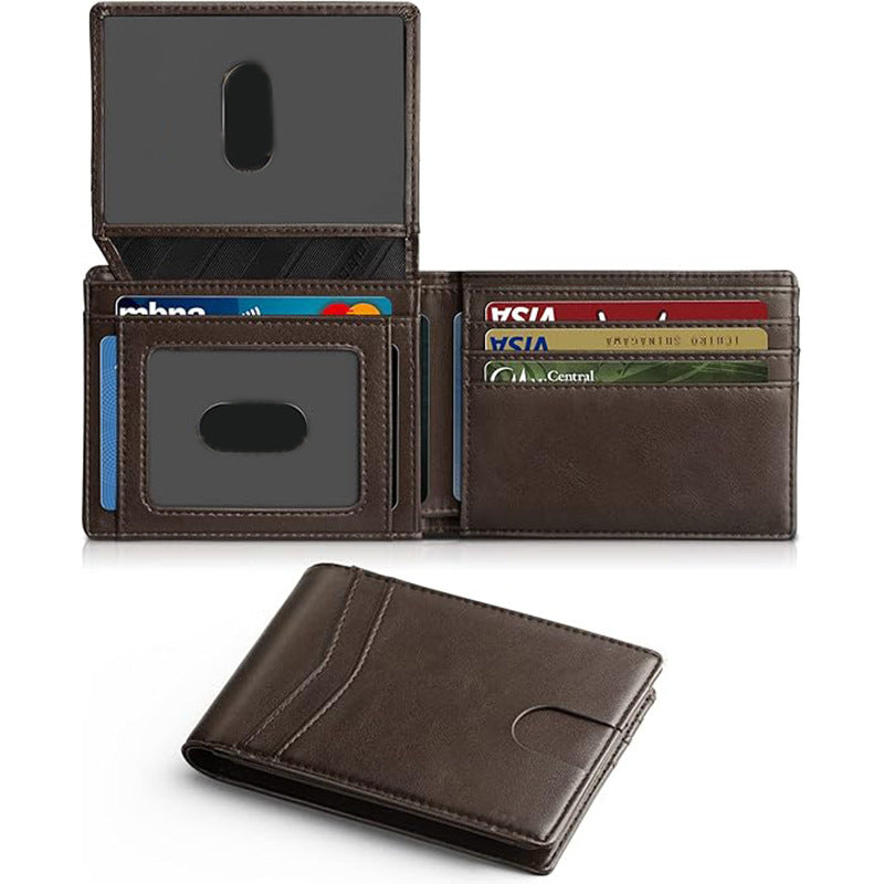 Carbon fiber flip wallet, double-fold edge short microfiber wallet, RFID anti-theft men's wallet