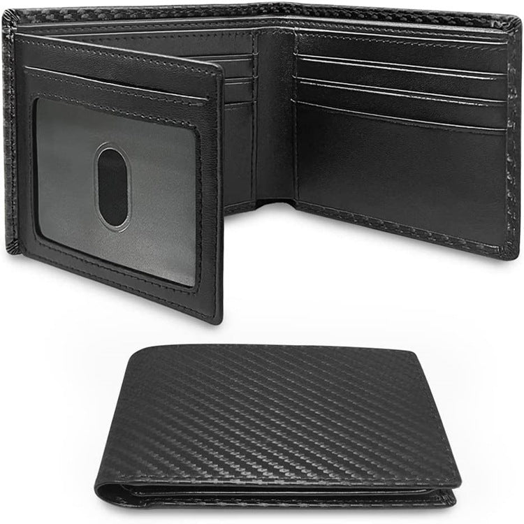 Men's Carbon Fiber RFID Multi-Card Slot Tri-Fold Loose-Leaf Wallet, Patchwork Wallet